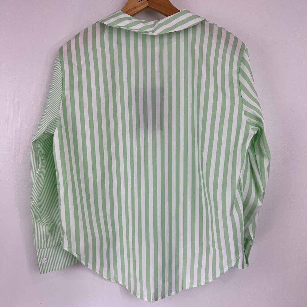 Light Green Striped Button-Front Blouse - Picture 8 of 16